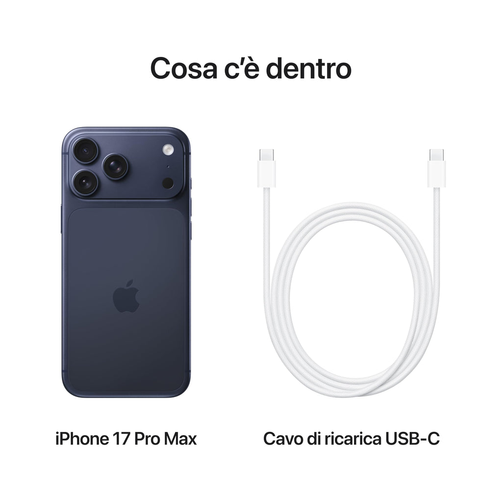 Apple iPhone 17 Pro Max 256 GB: display 6,9", ProMotion fino a 120Hz, chip A19 Pro, autonomia mai vista su iPhone, sistema di fotocamere Pro Fusion, fotocamera frontale Center Stage; Argento