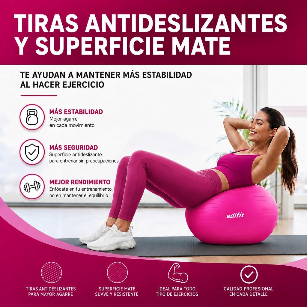EDIFIT Palla Fitness, Pilates Attrezzi Casa, Incluso il Gonfiatore, Fitball, Yoga Accessori, Palla Gravidanza, Ginnastica Ritmica
