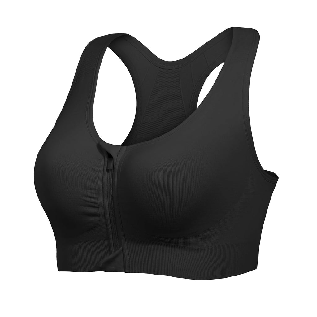 Lemef Soutiens-Gorge de Sport à Fermeture Éclair Avant pour Femmes Soutien-Gorge Post-Chirurgie sans Armature Fermeture Avant Dos Nageur Compression Mastectomie