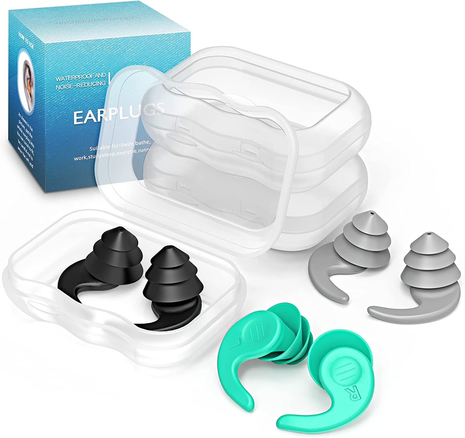 Tappi per le Orecchie da Nuoto per Adulti, 4 Paia Tappi Auricolari Impermeabili Riutilizzabili in Silicone con Cavo Rimovibile, Perfetti per Nuoto, Doccia, Surf e Altri Sport Acquatici