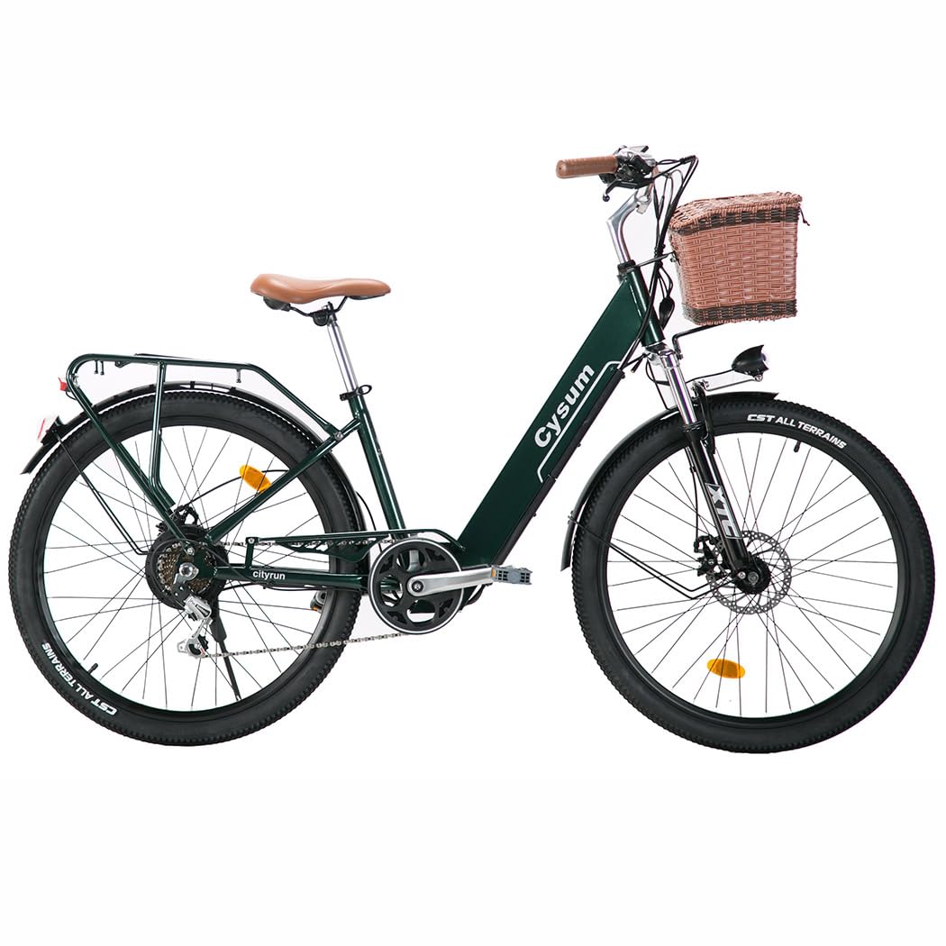 cysum cityrun bici elettrica donna, 26'' pedalata assistita Bicicletta Elettrica, City E-bike per adulti, 250W motore 25km/h, 36v 360WH batteria al litio, gamma 80KM, lcd dispaly