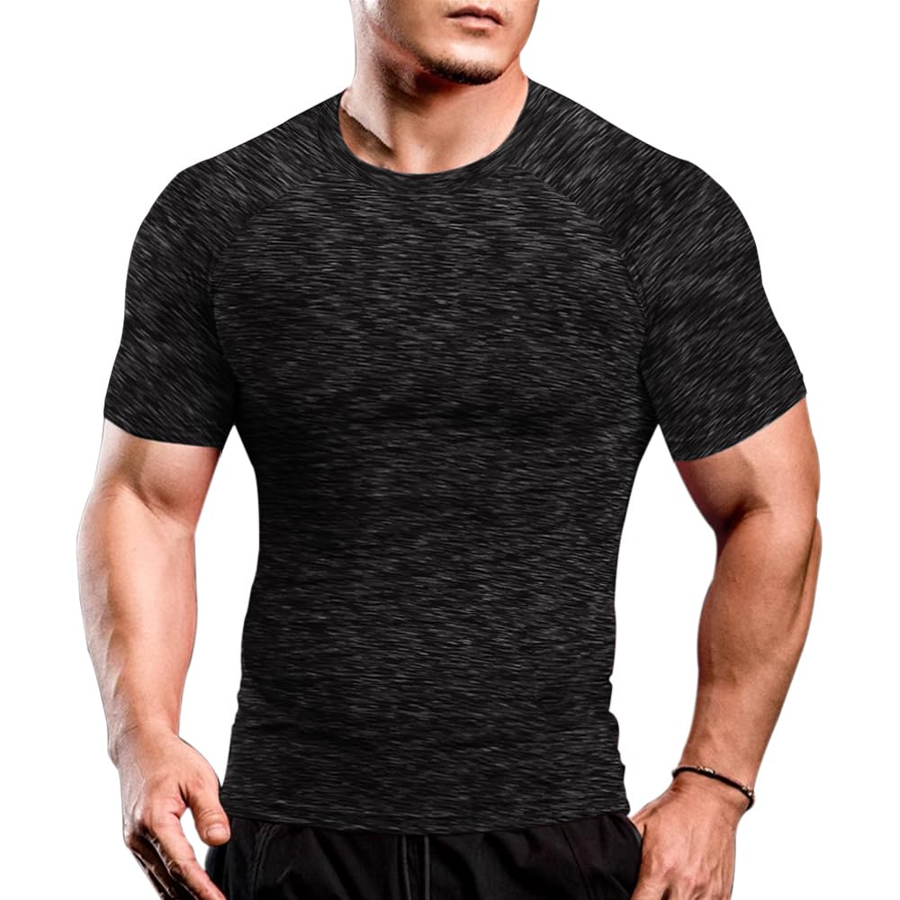 Muscle Alive Homme Maillot de Corps Slim Ajusté à Manches Courtes de Base de Compression de Musculation en Polyester et Spandex