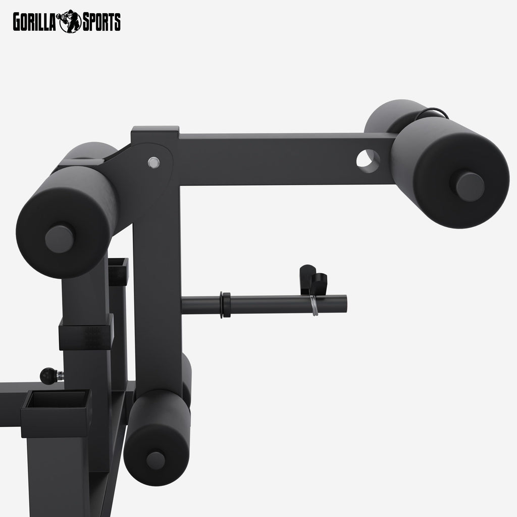 Gorilla Sports® Panca Multifunzione - Schienale Regolabile, Portabilanciere, Butterfly, Curl per Gambe, Nero/Bianco - Panca Pesi, Stazione Fitness