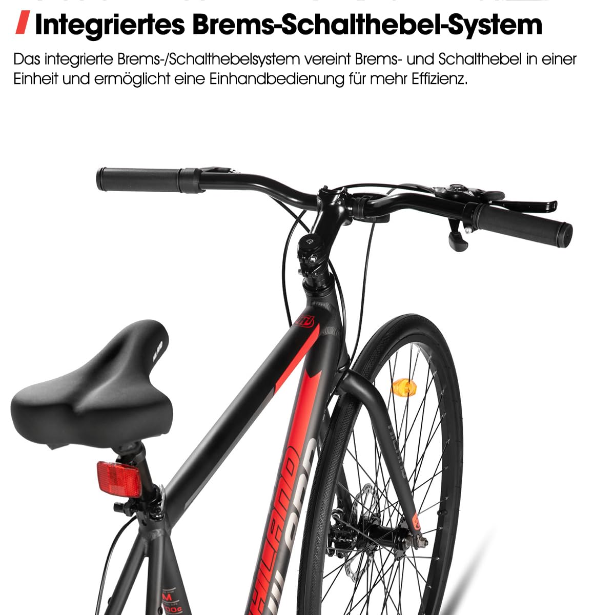 Hiland 700C - Bicicletta da corsa da uomo e donna, telaio in alluminio, 7 marce, con freni a doppio disco, altezza telaio 530 mm/570 mm, bicicletta da strada da 28 pollici, colore nero/rosso/argento