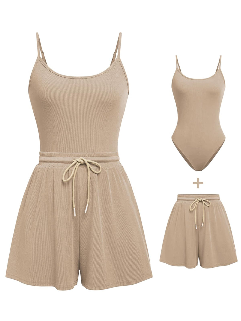 Rayson Completo da Donna Estivo 2 Pezzi Curvy Eleganti Tuta Completa Corta Donna con Spalline Sottili Body Tops e Pantaloncini Set per Running Yoga Sportivo