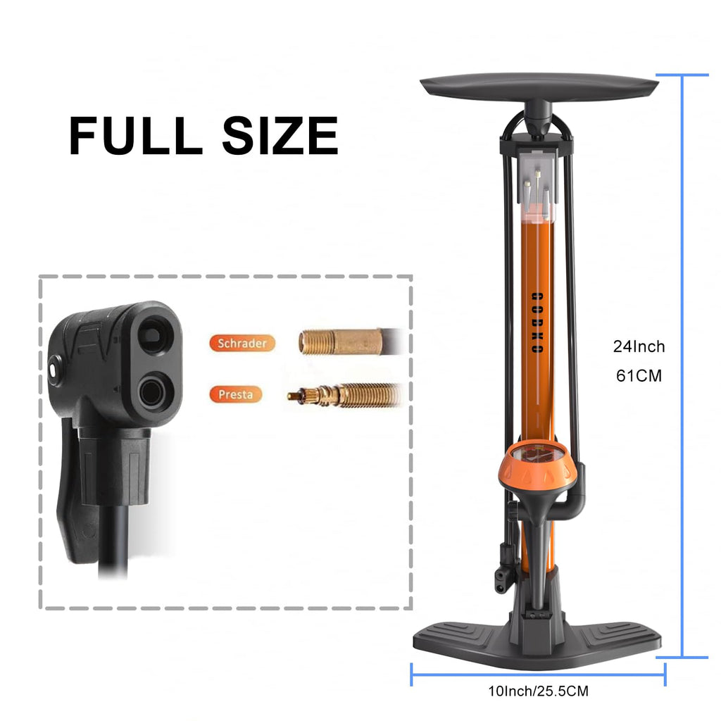 Pompa da pavimento per bici, pompa da bicicletta da pavimento con pompe per biciclette Presta & Schrader Valvole Pompa ad alta pressione portatile multiuso da 160 psi per bici e palloni