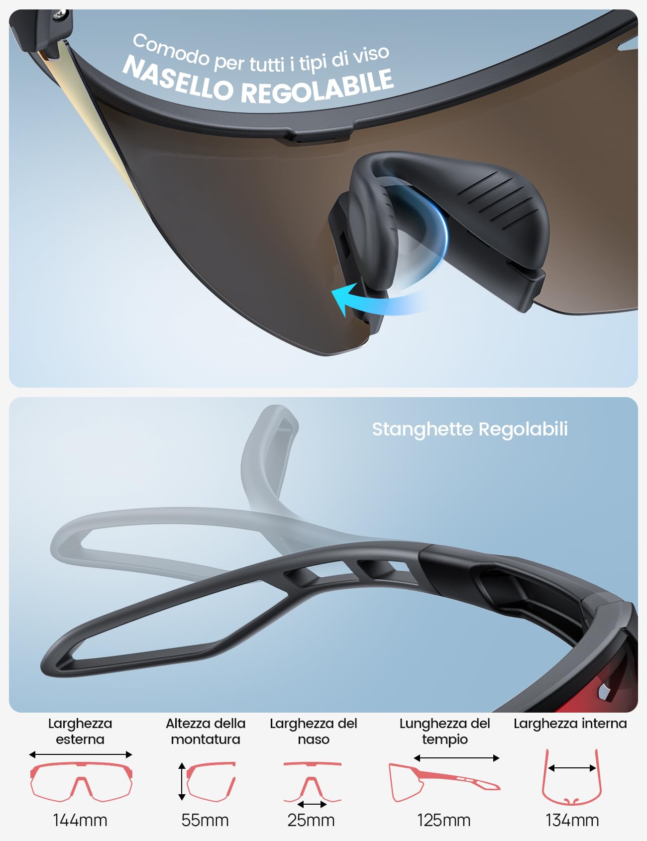 Lamicall Occhiali da Sole Ciclismo Polarizzati, [24g Ultraleggero] Anti-UV400, TR90-Telaio, Nasello Regolabile, Occhiali da Sole Sportivi per Uomo e Donna, per Pesca/Corsa/Sport all'Aperto