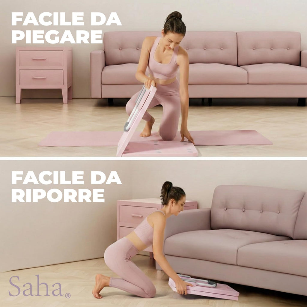 Saha® Tavola Pilates Reformer | Attrezzo Addominali Fitness Casa con Bande di Resistenza, Maniglie e Timer | Yoga Core Allenamento Corpo Completo | Original Corner