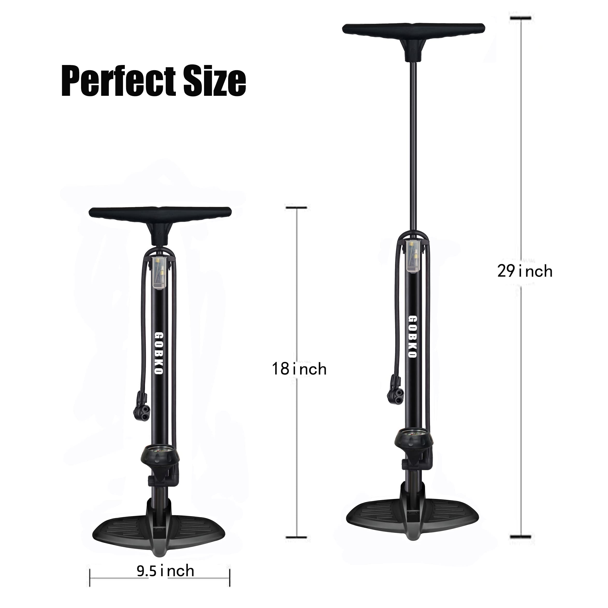 Pompa da pavimento per bici, pompa da bicicletta da pavimento con pompe per biciclette Presta & Schrader Valvole Pompa ad alta pressione portatile multiuso da 160 psi per bici e palloni