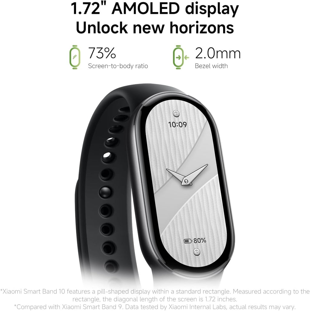 Xiaomi Smart Band 10 (Fitness Tracker), 1.72" AMOLED display, multimateriale, autonomia 21gg, ricarica rapida,150+sport, monitoraggio benessere e sonno, HyperOS 2.0, resistente 5ATM, Compass, Argento