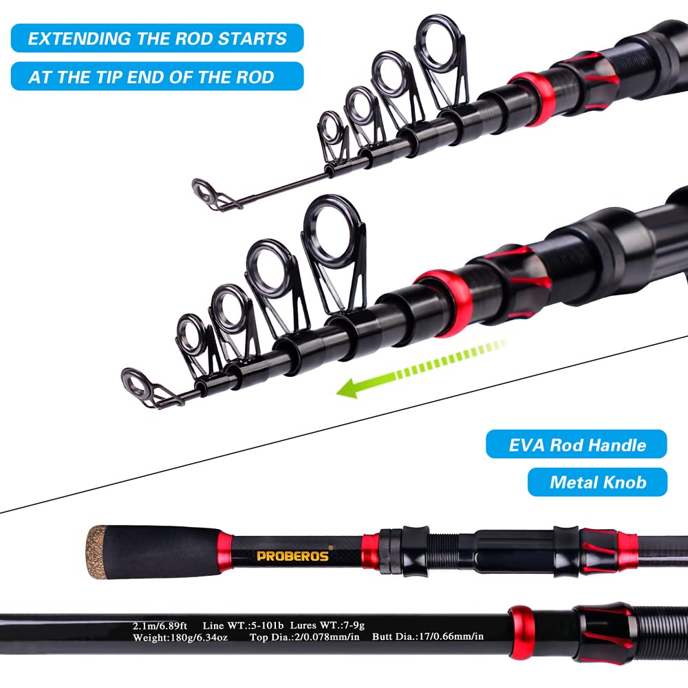 Canna da pesca e mulinello Combo, canna da pesca telescopica in fibra di carbonio da 2,1 m con mulinello da spinning/baitcasting, set di attrezzatura da pesca in acqua salata d'acqua dolce ghiaccio