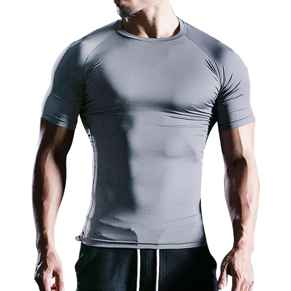 Muscle Alive Homme Maillot de Corps Slim Ajusté à Manches Courtes de Base de Compression de Musculation en Polyester et Spandex