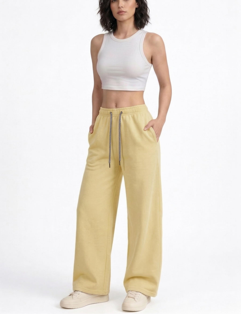 Pantaloni Tuta Donna Larghi Vita Alta con Tasche Pantaloni Sportivi Leggeri e Comodi Jogging Casual Fitness Palestra