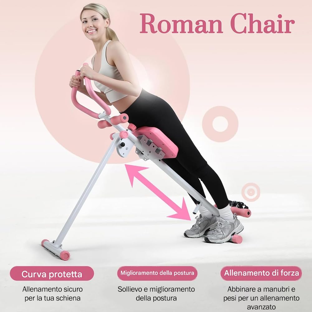BAKAJI Ab Machine Attrezzatura per Fitness Multiuso Pieghevole con Chiusura Salvaspazio, Vogatore, Macchina per Addominali, Cruncher, Attrezzatura da Palestra in Casa per Home Gym
