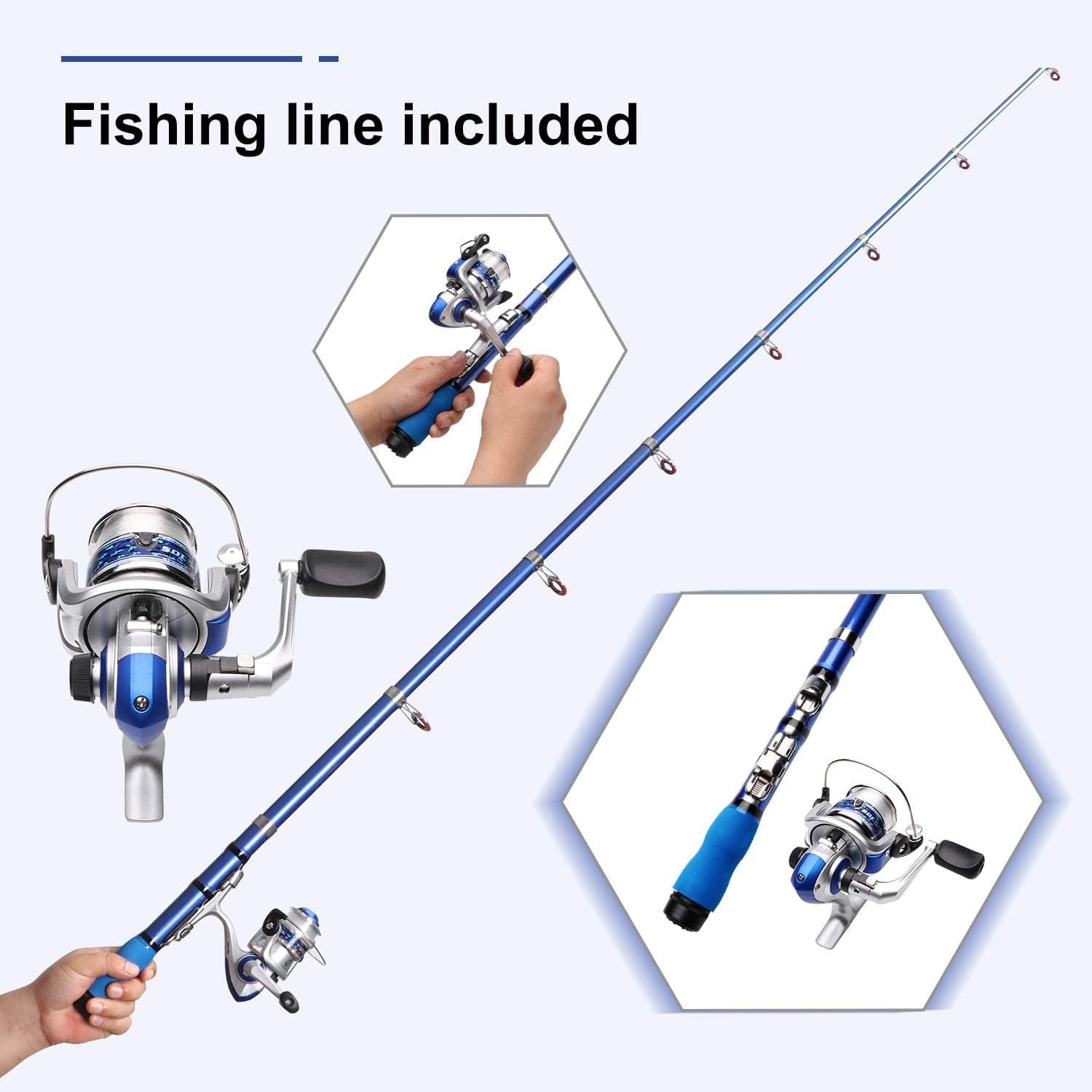 Mini Mulinello da Spinning e Canna Combo Mano Portatile Telescopica Fibra di Carbonio Dura al 99% Mare Canna da Pesca e Mulinello Esche Artificiali Lenza