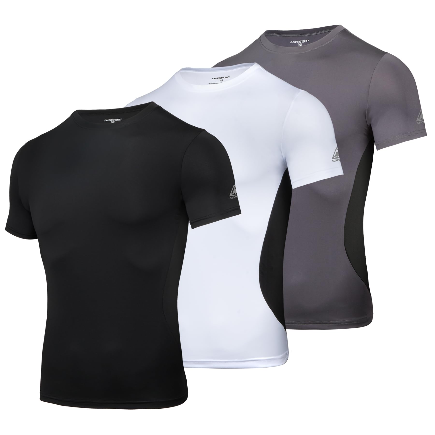AMZSPORT Maglietta a Compressione da Uomo, a Maniche Corte, Funzionale, Cool Dry, per Allenamento e Corsa