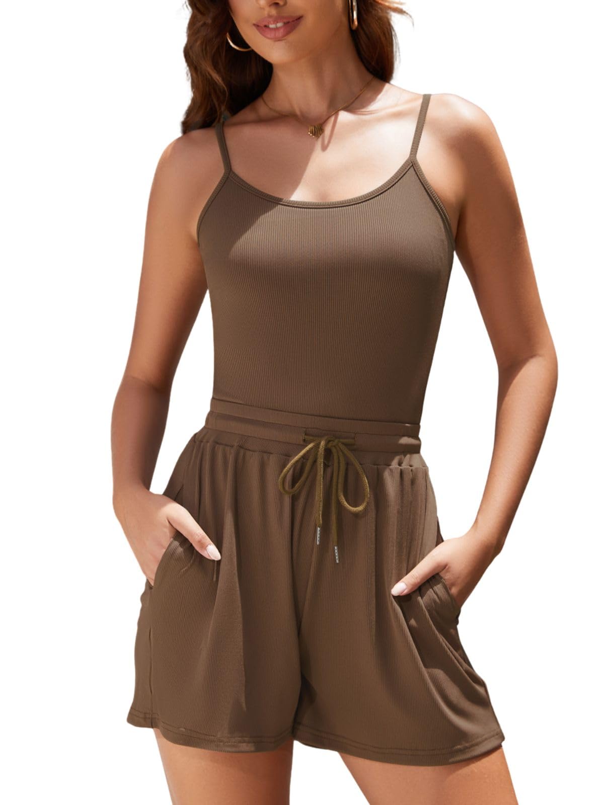 Rayson Completo da Donna Estivo 2 Pezzi Curvy Eleganti Tuta Completa Corta Donna con Spalline Sottili Body Tops e Pantaloncini Set per Running Yoga Sportivo