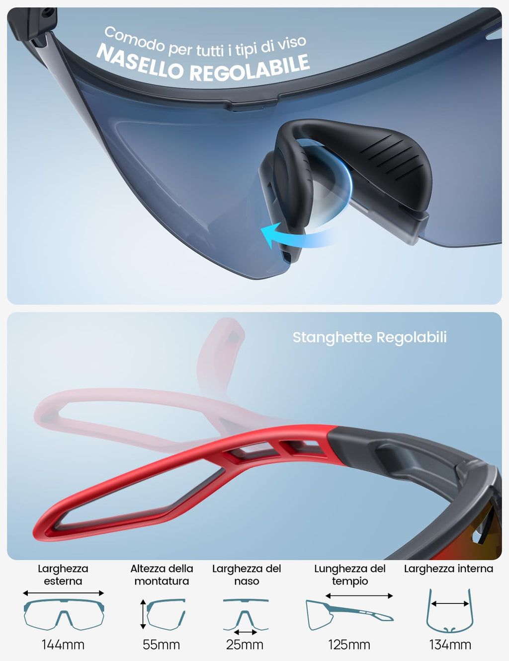 Lamicall Occhiali da Sole Ciclismo Polarizzati, [24g Ultraleggero] Anti-UV400, TR90-Telaio, Nasello Regolabile, Occhiali da Sole Sportivi per Uomo e Donna, per Pesca/Corsa/Sport all'Aperto