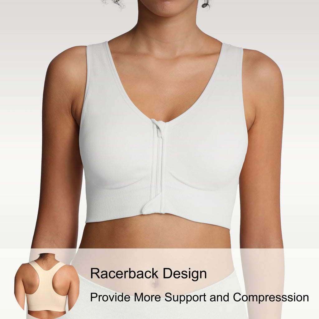 Lemef Soutiens-Gorge de Sport à Fermeture Éclair Avant pour Femmes Soutien-Gorge Post-Chirurgie sans Armature Fermeture Avant Dos Nageur Compression Mastectomie