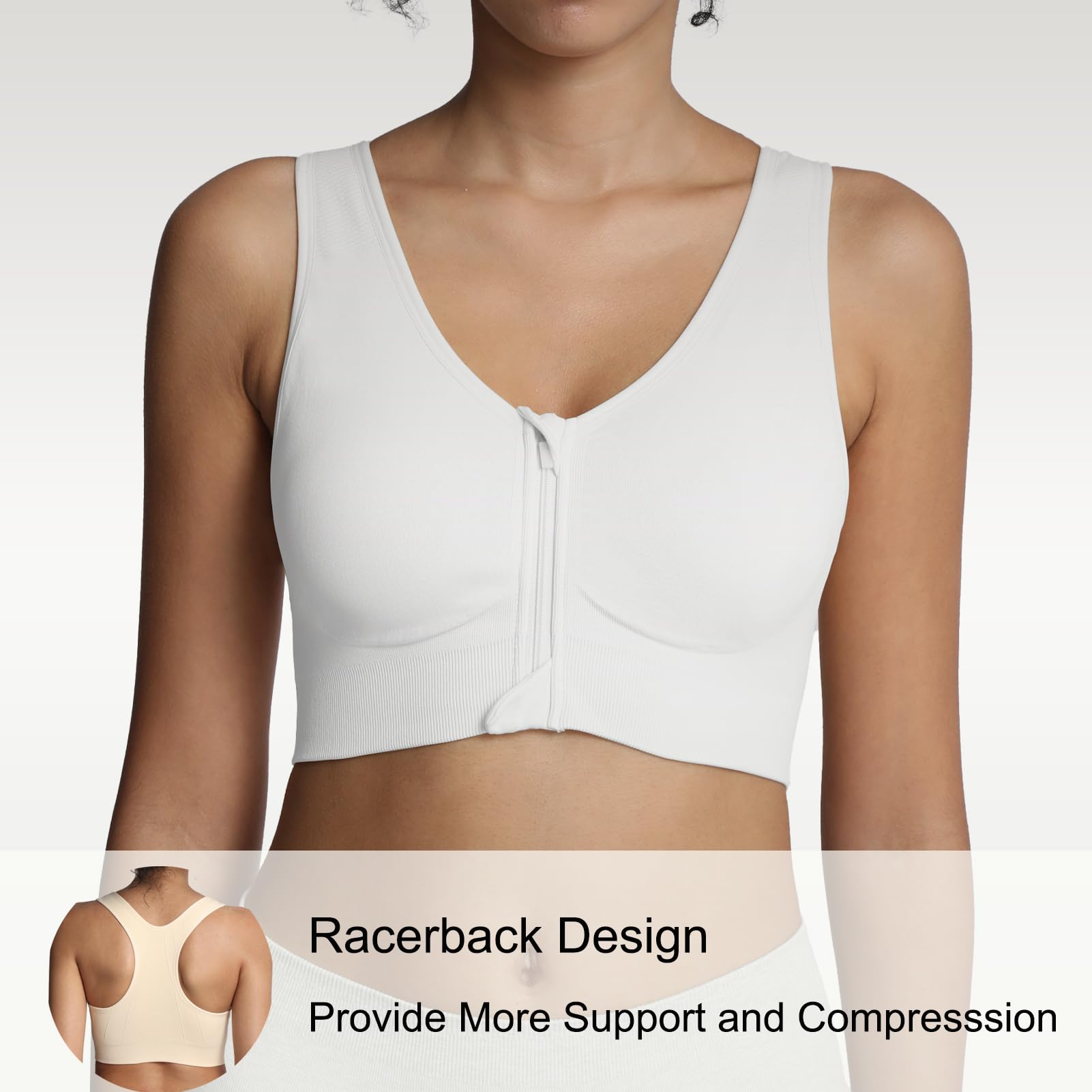 Lemef Soutiens-Gorge de Sport à Fermeture Éclair Avant pour Femmes Soutien-Gorge Post-Chirurgie sans Armature Fermeture Avant Dos Nageur Compression Mastectomie