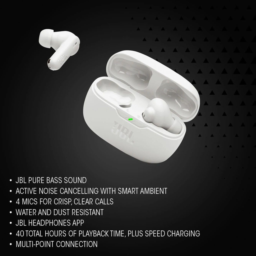 JBL Wave Beam 2, Auricolari Wireless con Cancellazione del Rumore, Nero | Bluetooth 5.3, 40 Ore di Autonomia, Suono JBL Pure Bass, Smart Ambient, Connessione Multipoint, Design Chiuso a Stick