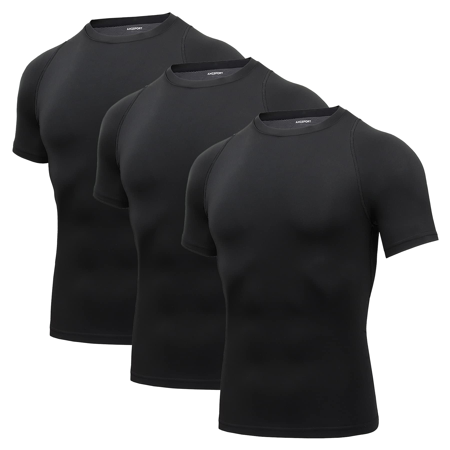 AMZSPORT Maglietta a Compressione da Uomo, a Maniche Corte, Funzionale, Cool Dry, per Allenamento e Corsa