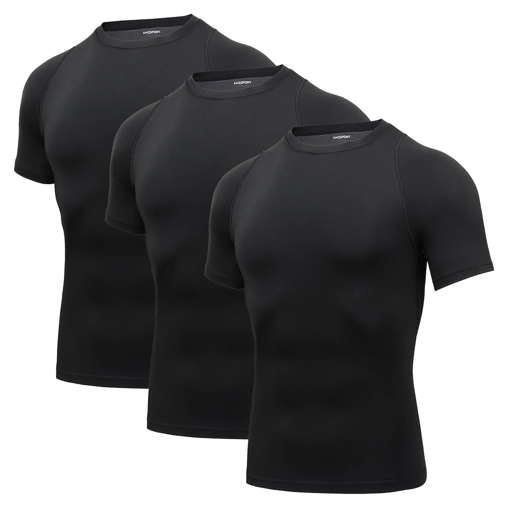 AMZSPORT Maglietta a Compressione da Uomo, a Maniche Corte, Funzionale, Cool Dry, per Allenamento e Corsa
