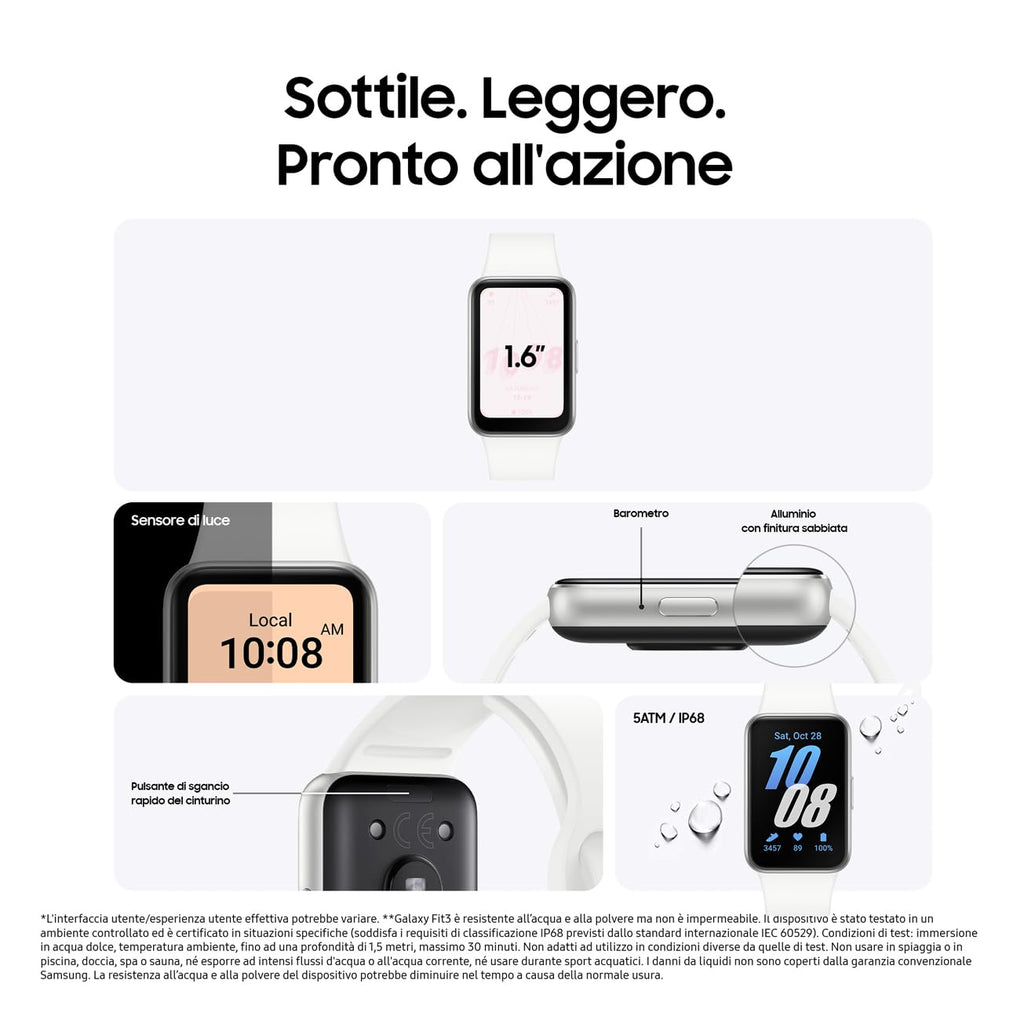 Samsung Galaxy Fit3 fitness band, batteria a lunga durata, rilevamento cadute/SOS, barometro, IP68, monitoraggio sonno, oltre 100 esercizi, gestione notifiche/musica, Gray [Versione italiana]