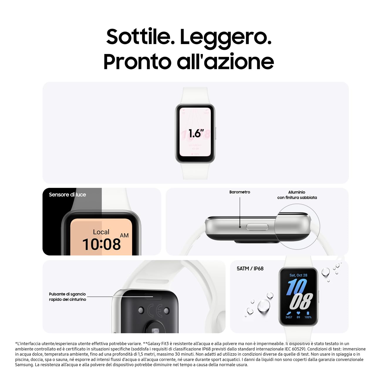 Samsung Galaxy Fit3 fitness band, batteria a lunga durata, rilevamento cadute/SOS, barometro, IP68, monitoraggio sonno, oltre 100 esercizi, gestione notifiche/musica, Gray [Versione italiana]