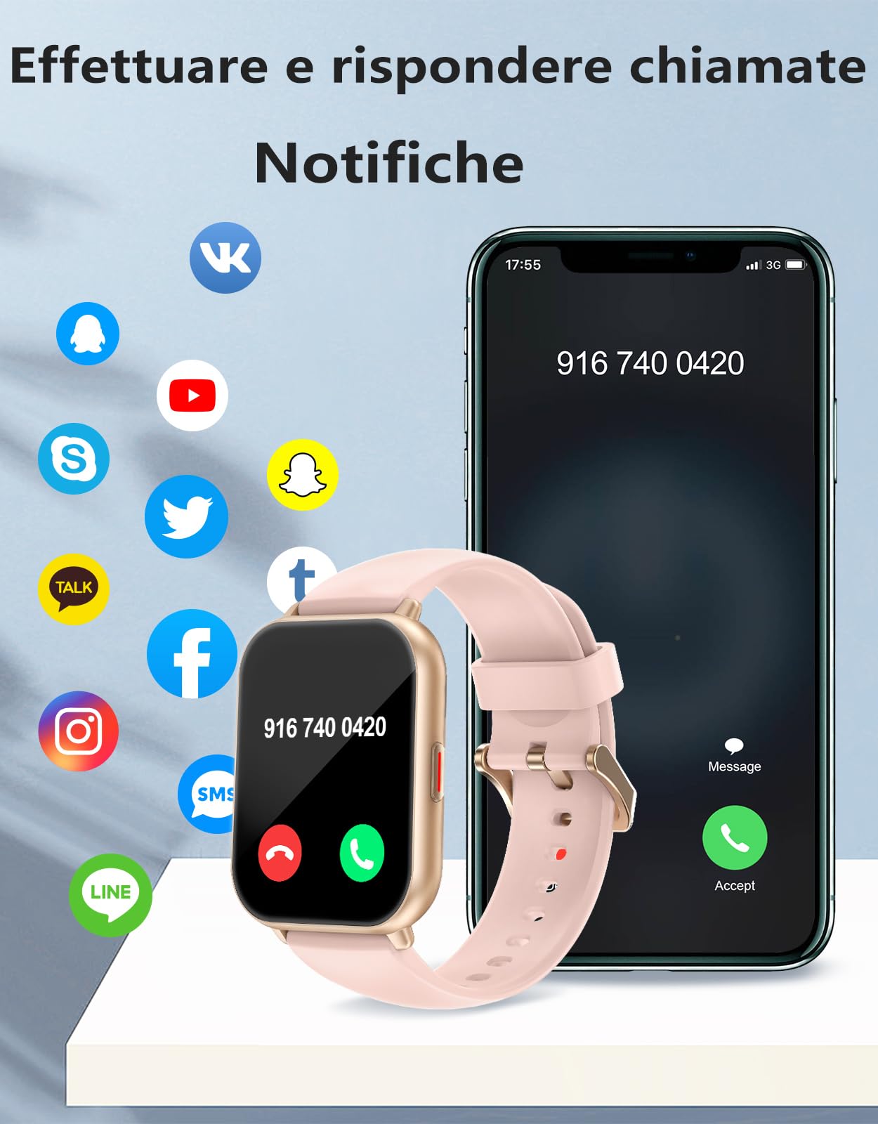 RUIMEN Smartwatch Donna Chiamate Bluetooth Musica Orologio Sportive Contapassi da Polso Cardiofrequenzimetro Saturazione Ossigeno Fitness Tracker Ciclo Mestruale Controllo Sonno per Android iOS Rosa