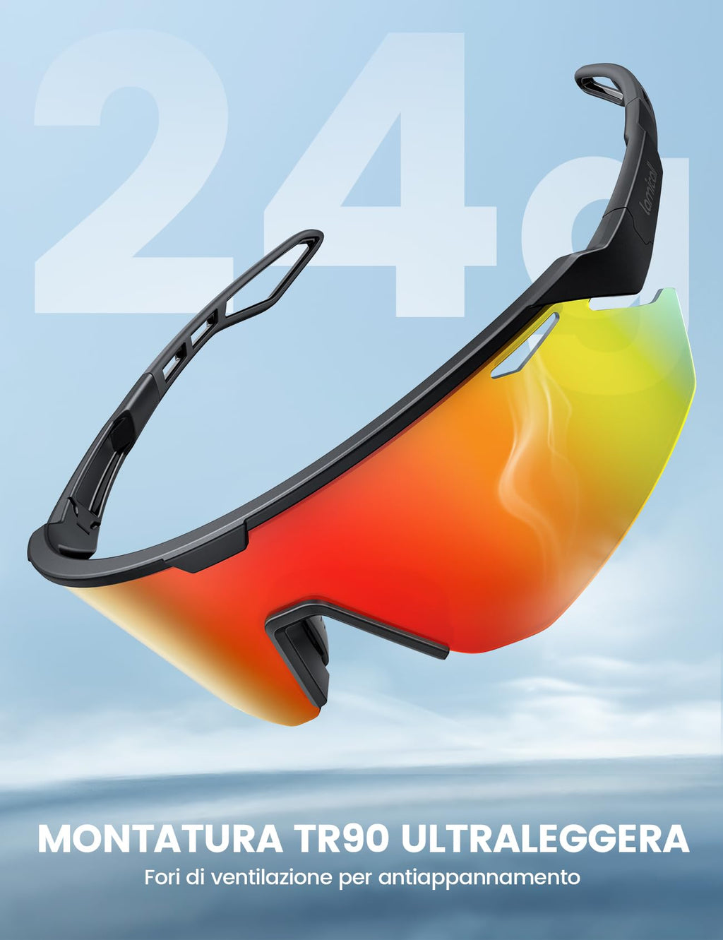 Lamicall Occhiali da Sole Ciclismo Polarizzati, [24g Ultraleggero] Anti-UV400, TR90-Telaio, Nasello Regolabile, Occhiali da Sole Sportivi per Uomo e Donna, per Pesca/Corsa/Sport all'Aperto