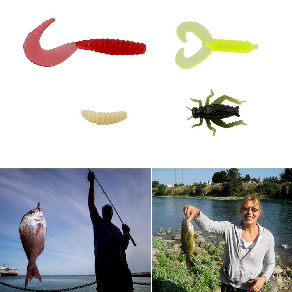 Vicloon Esche da Pesca, Esche Artificiali da Pesca Contiene Crankbaits, Stickbait, Vermi, Ganci Singolo, Pinze, ECC