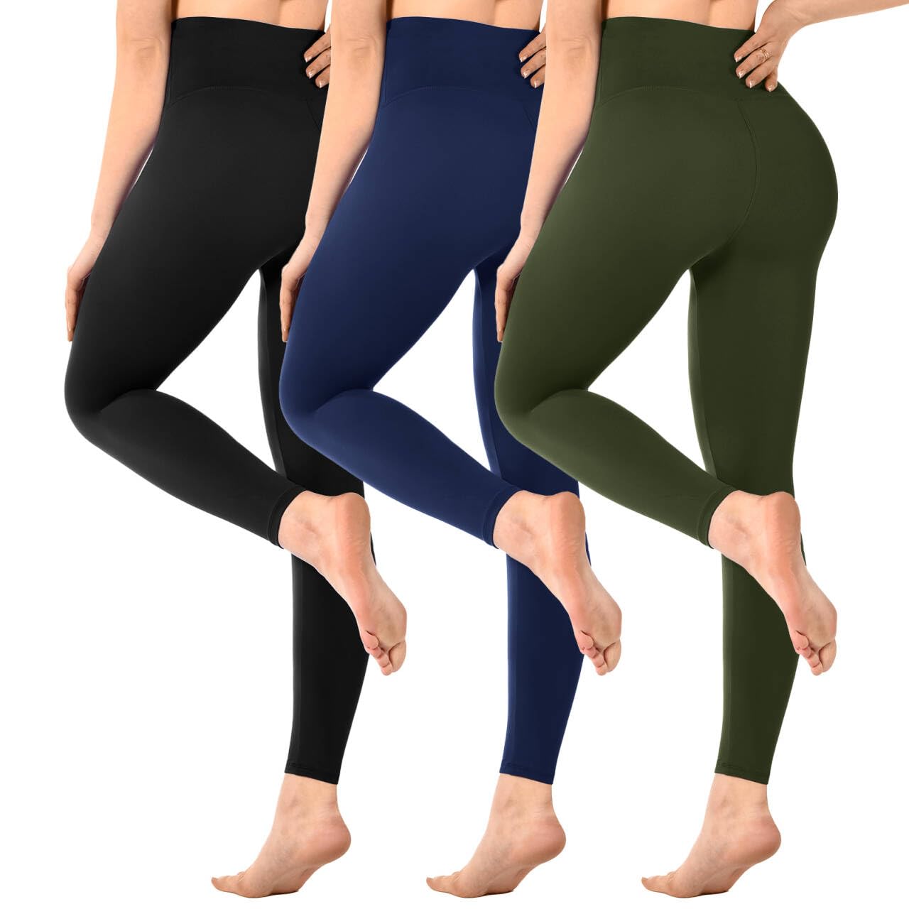 Sinophant - Leggings da donna, a vita alta, opachi, neri, per palestra, yoga, sport, confezione da 3