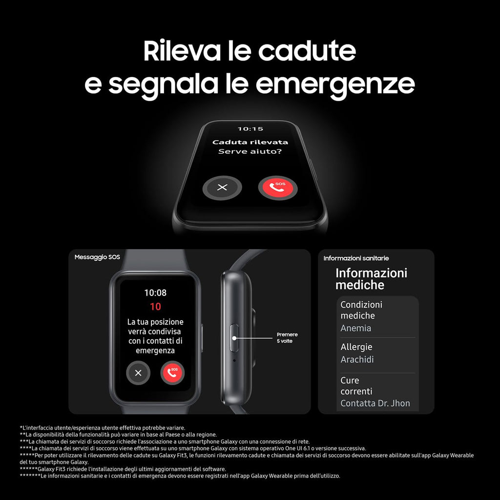 Samsung Galaxy Fit3 fitness band, batteria a lunga durata, rilevamento cadute/SOS, barometro, IP68, monitoraggio sonno, oltre 100 esercizi, gestione notifiche/musica, Gray [Versione italiana]