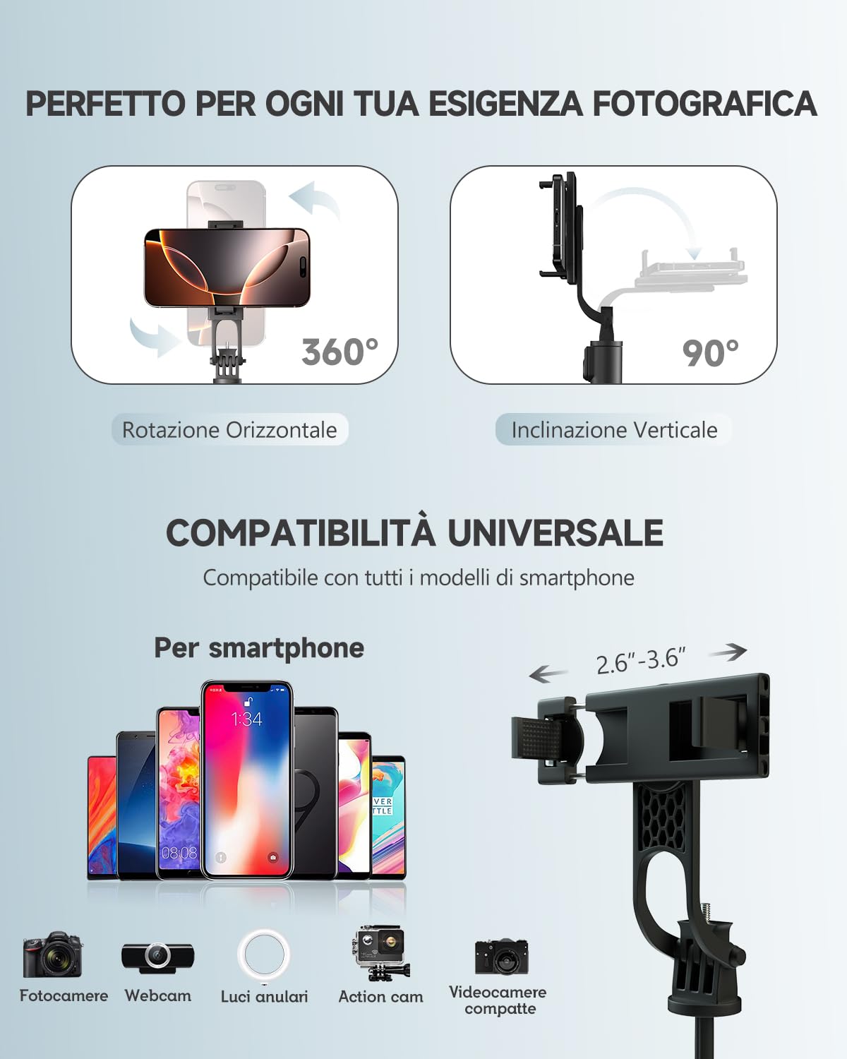180cm Treppiede Smartphone, Bastone Selfie con Telecomando Wireless, Treppiede Portatile Estensibile per Smartphone Supporto Telefono Compatibile con iPhone/Samsung/GoPro/Camera