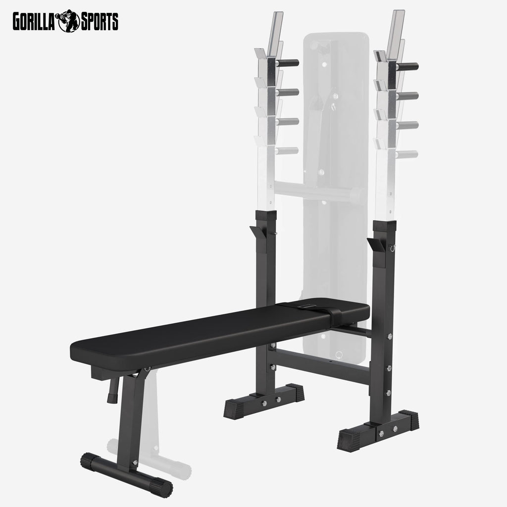 GORILLA SPORTS® Panca Pesi Multifunzione Regolabile – Pieghevole con Porta, Bilanciere e Manubri con Dischi 38/70/100 kg – Piana/Inclinata, Struttura Robusta Max 200 kg – Palestra Casa Fitness