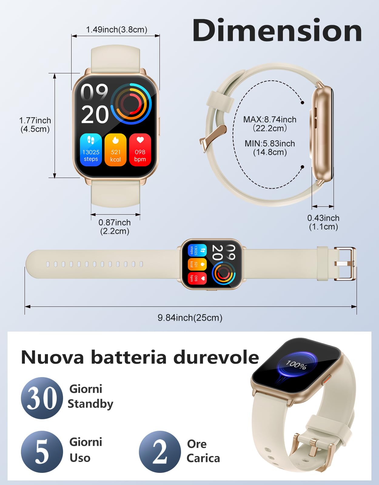 RUIMEN Smartwatch Donna Chiamate Bluetooth Musica Orologio Sportive Contapassi da Polso Cardiofrequenzimetro Saturazione Ossigeno Fitness Tracker Ciclo Mestruale Controllo Sonno per Android iOS Rosa