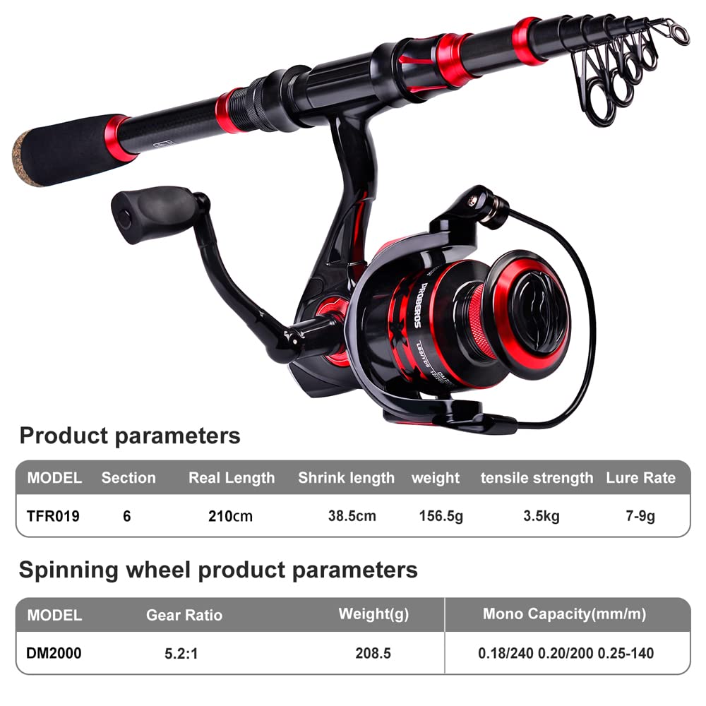Canna da pesca e mulinello Combo, canna da pesca telescopica in fibra di carbonio da 2,1 m con mulinello da spinning/baitcasting, set di attrezzatura da pesca in acqua salata d'acqua dolce ghiaccio