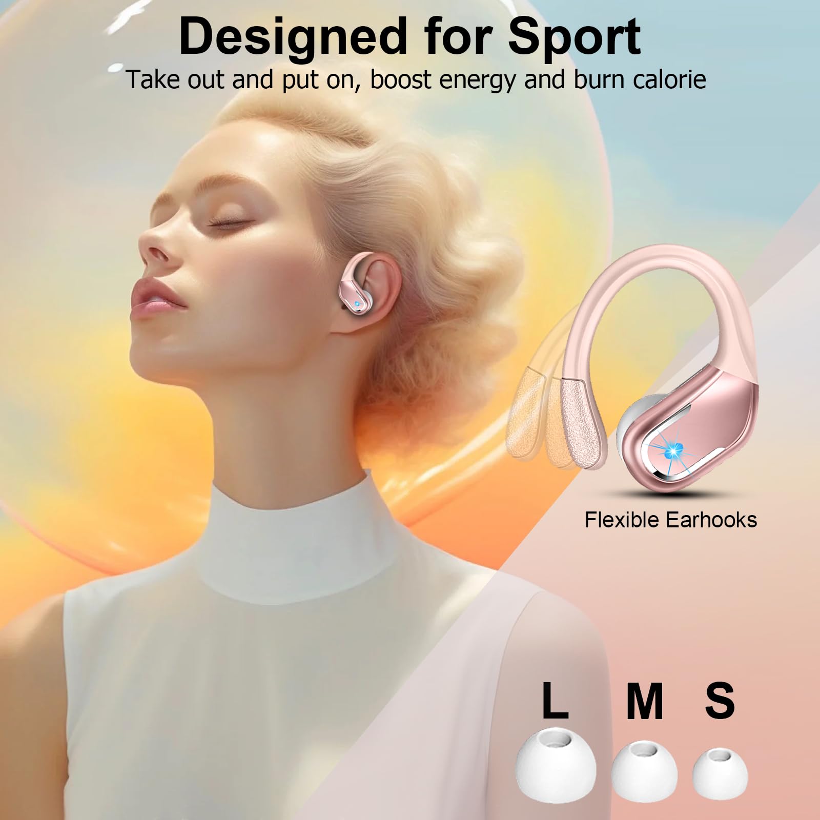 Cuffie Bluetooth 5.4 Sport, Auricolari Bluetooth 75 Ore HiFi Stereo,Cuffie Wireless Impermeabili IPX8,4 ENC Cancellazione Rumore Mic,Con Display a LED, Headphones Per Corsa e Sport Estremi, USB-C