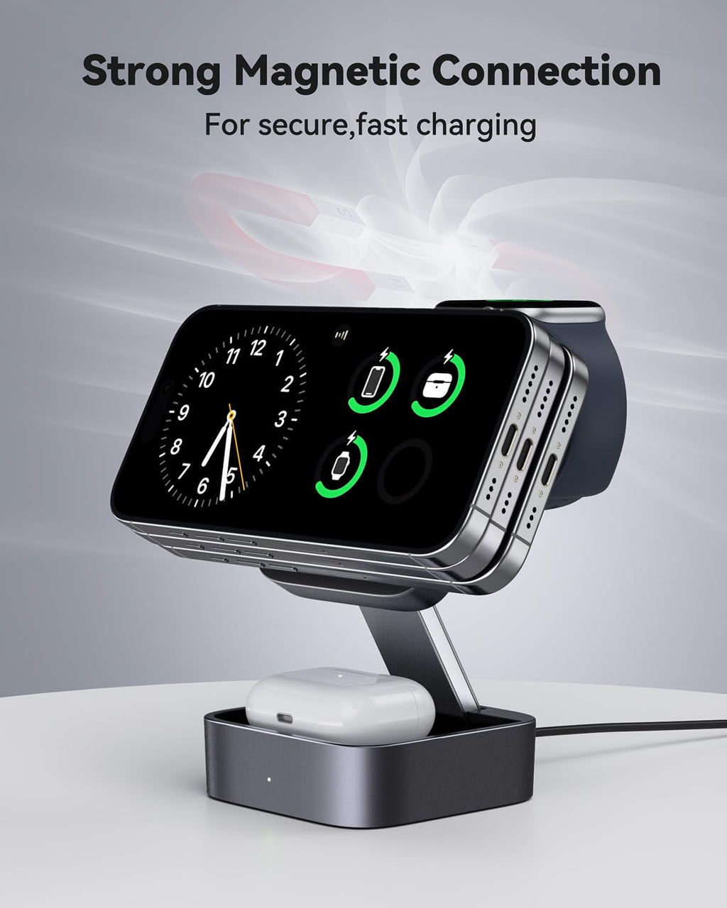 Stazione di ricarica 3 in 1 per Apple, caricabatterie da viaggio magnetico pieghevole veloce compatibile con Mag-Safe per iPhone 17e/17/16/15/14/13/12/Air, Apple Watch & AirPods Pro/4/3/2