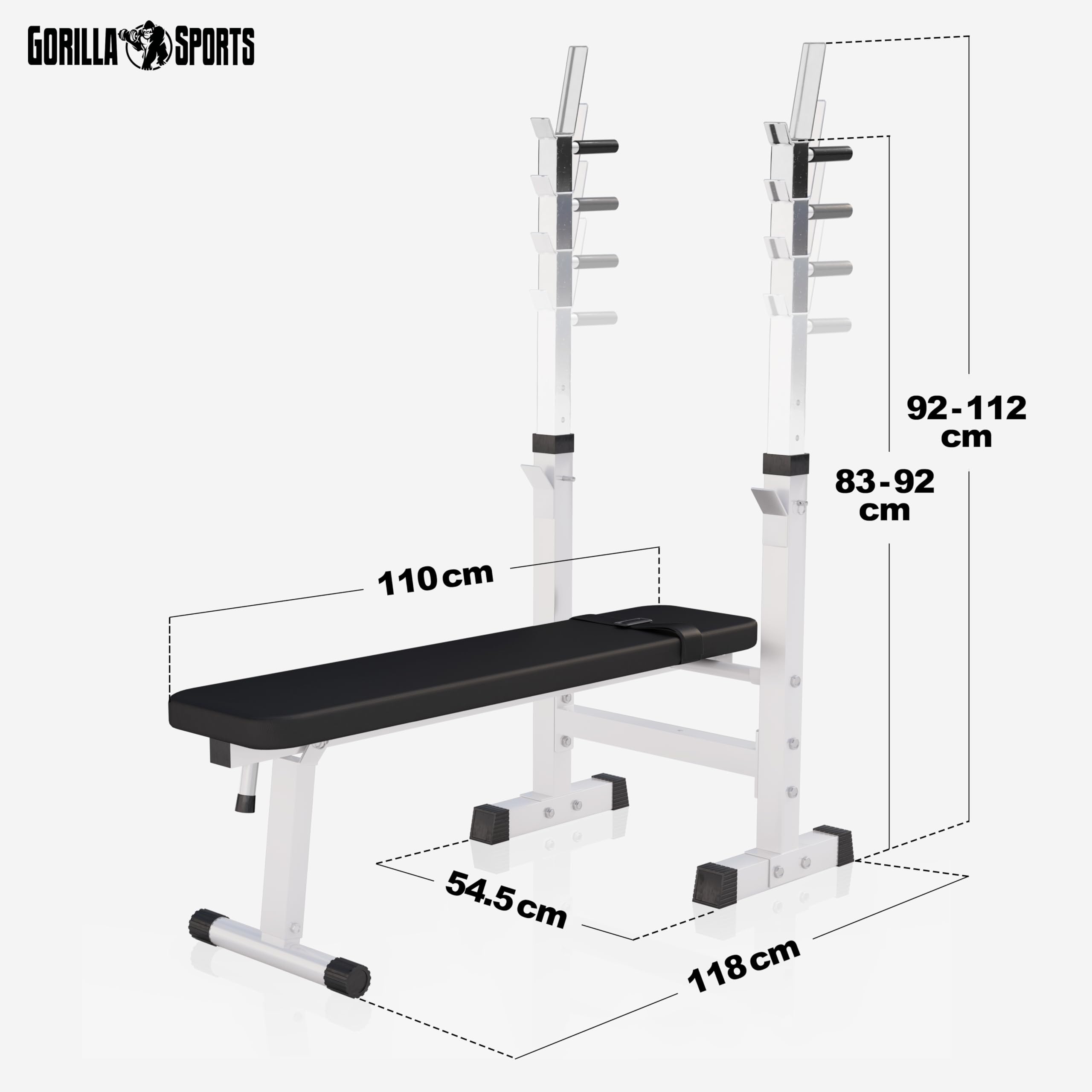 GORILLA SPORTS® Panca Pesi Multifunzione Regolabile – Pieghevole con Porta, Bilanciere e Manubri con Dischi 38/70/100 kg – Piana/Inclinata, Struttura Robusta Max 200 kg – Palestra Casa Fitness