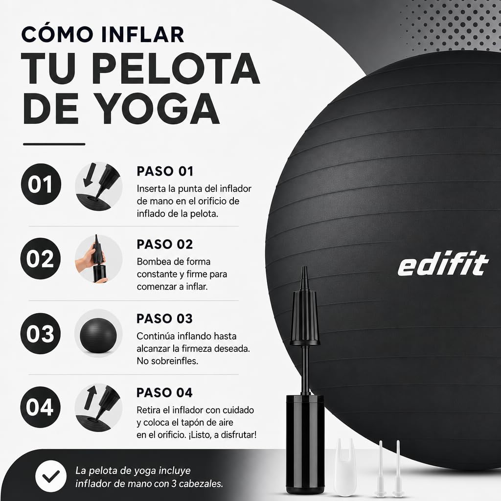 EDIFIT Palla Fitness, Pilates Attrezzi Casa, Incluso il Gonfiatore, Fitball, Yoga Accessori, Palla Gravidanza, Ginnastica Ritmica