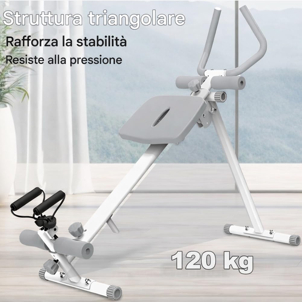 BAKAJI Ab Machine Attrezzatura per Fitness Multiuso Pieghevole con Chiusura Salvaspazio, Vogatore, Macchina per Addominali, Cruncher, Attrezzatura da Palestra in Casa per Home Gym