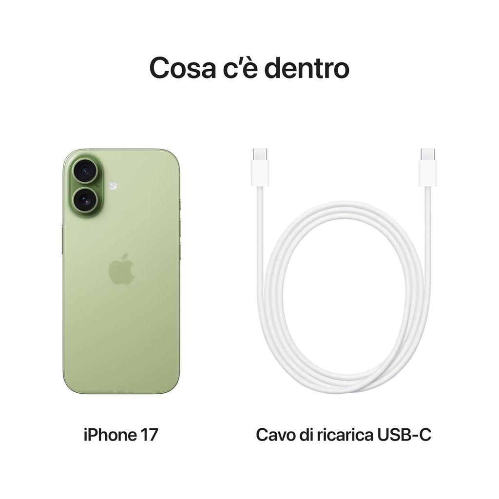 Apple iPhone 17 256 GB: display 6,3" con ProMotion, chip A19, fotocamera frontale Center Stage per selfie di gruppo più facili, più resistenza ai graffi, un giorno intero di batteria; Salvia