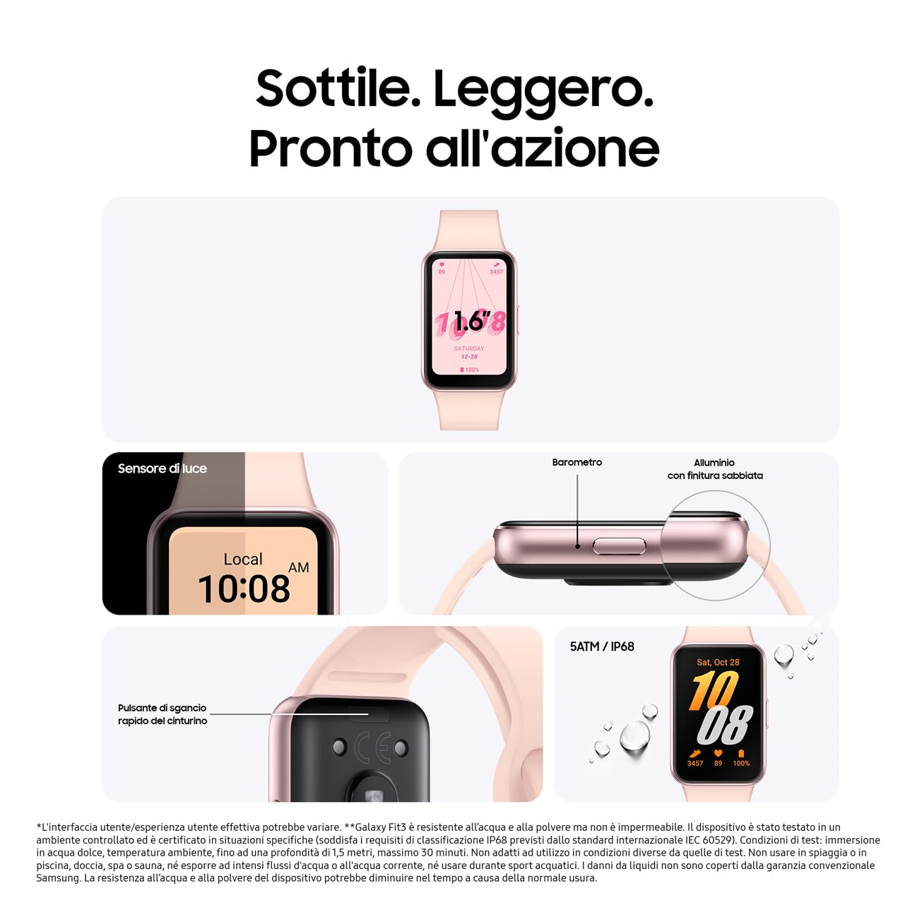 Samsung Galaxy Fit3 fitness band, batteria a lunga durata, rilevamento cadute/SOS, barometro, IP68, monitoraggio sonno, oltre 100 esercizi, gestione notifiche/musica, Gray [Versione italiana]