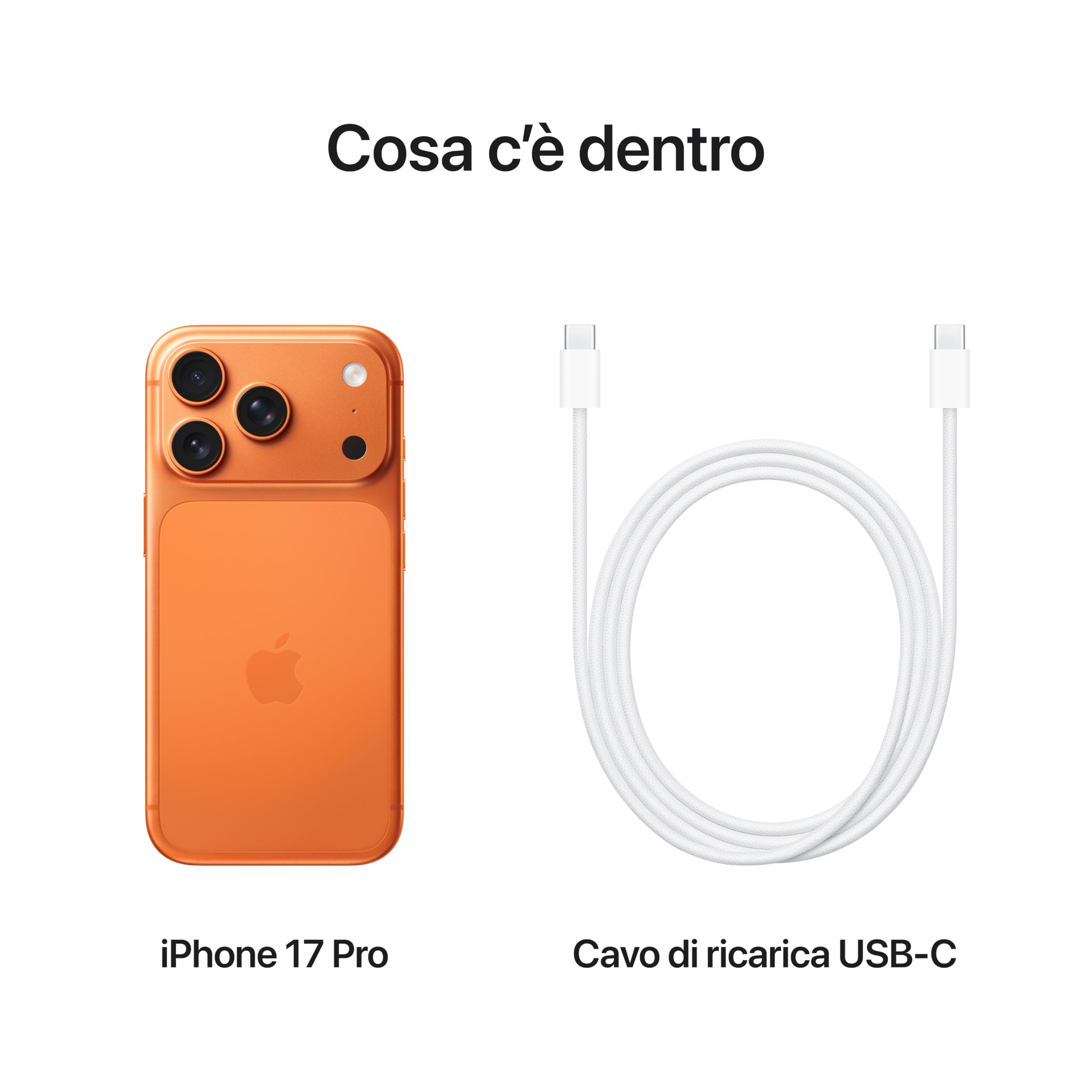 Apple iPhone 17 Pro 512 GB: display 6,3", ProMotion fino a 120Hz, chip A19 Pro, autonomia senza precedenti, sistema di fotocamere Pro Fusion con fotocamera frontale Center Stage; Arancione cosmico