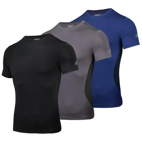 AMZSPORT Maglietta a Compressione da Uomo, a Maniche Corte, Funzionale, Cool Dry, per Allenamento e Corsa
