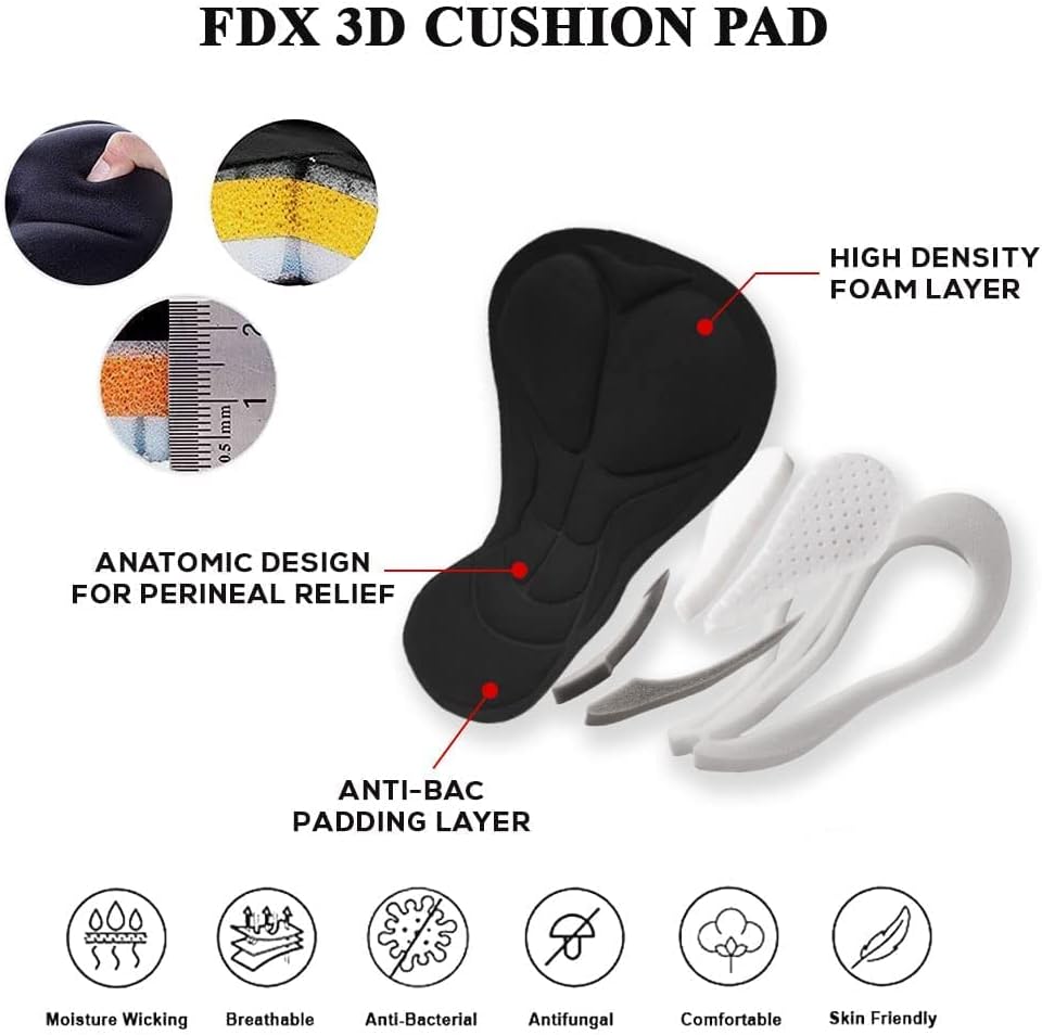 FDX Pantaloncini Ciclismo Uomo Imbottiti 3D, Intimo MTB Traspirante e Asciugatura Rapida, Antiscivolo, Shorts Bici da