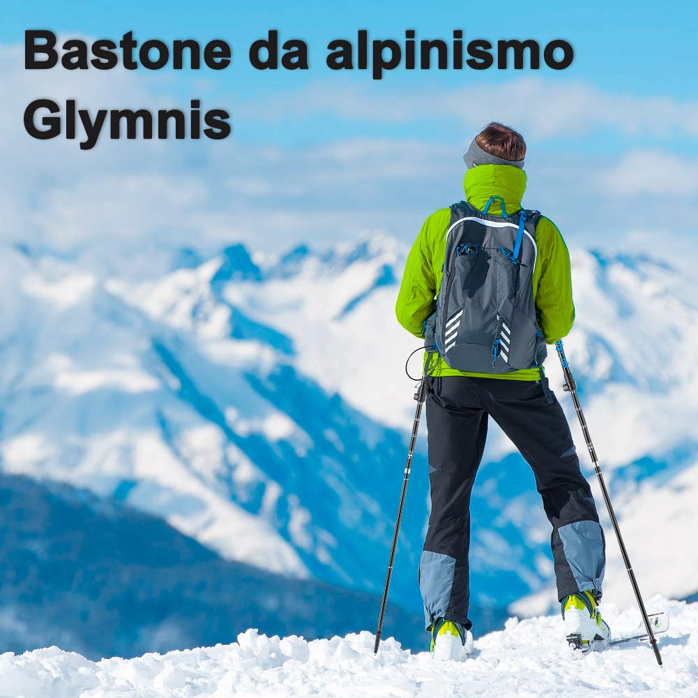 Glymnis Bastoni Trekking Bastoncini da Trekking Pieghevoli e Antiurto 110-130cm 5 Sezioni in Alluminio 7075 Impugnatura in Eva Punta in Carburo di Tungsteno per Escursioni 1 Paio