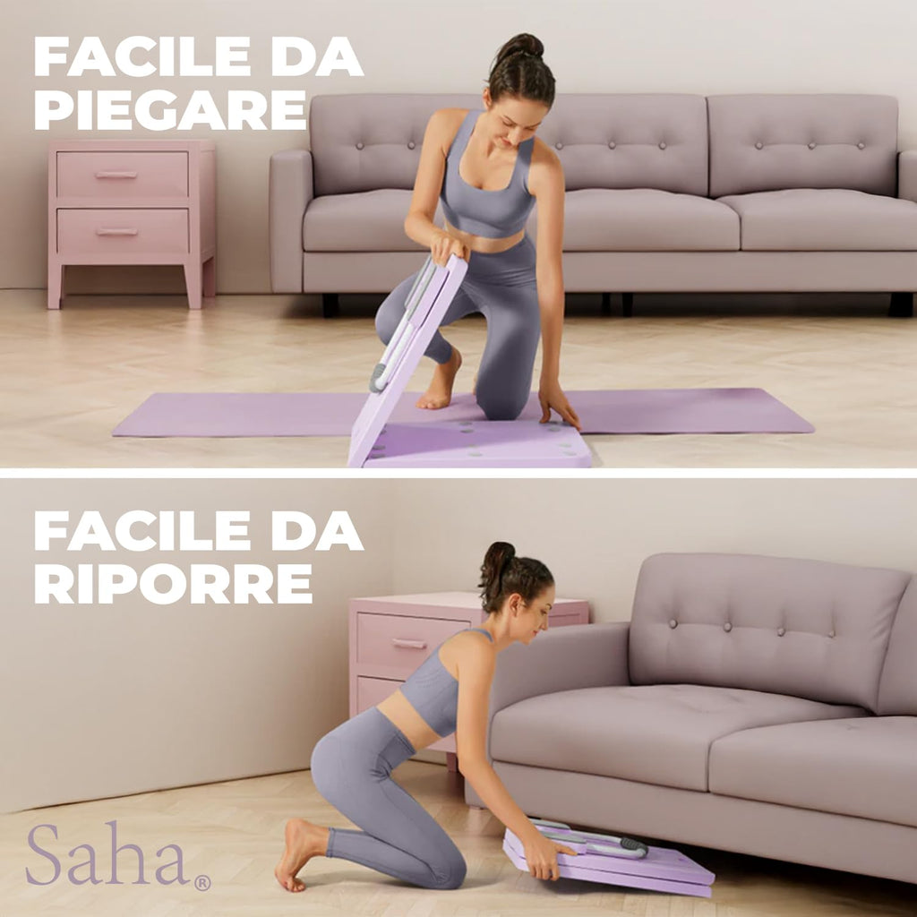 Saha® Tavola Pilates Reformer | Attrezzo Addominali Fitness Casa con Bande di Resistenza, Maniglie e Timer | Yoga Core Allenamento Corpo Completo | Original Corner